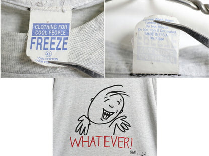 90s USA製 FREEZE キャラクター プリント Tシャツ メンズ XL 古着 オールド アート イラスト メッセージ シングルステッチ 大きいサイズ 灰