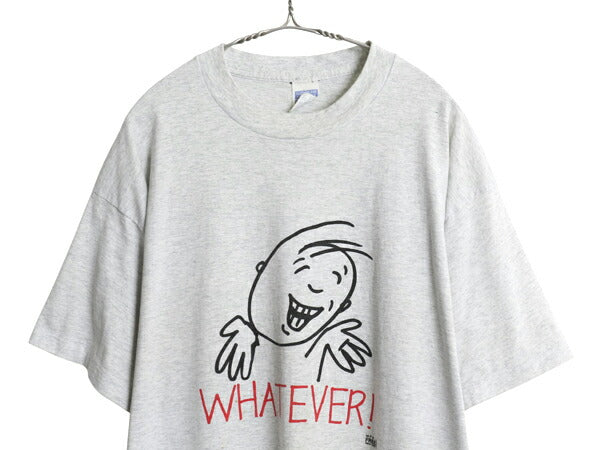 90s USA製 FREEZE キャラクター プリント Tシャツ メンズ XL 古着 オールド アート イラスト メッセージ シングルステッチ 大きいサイズ 灰