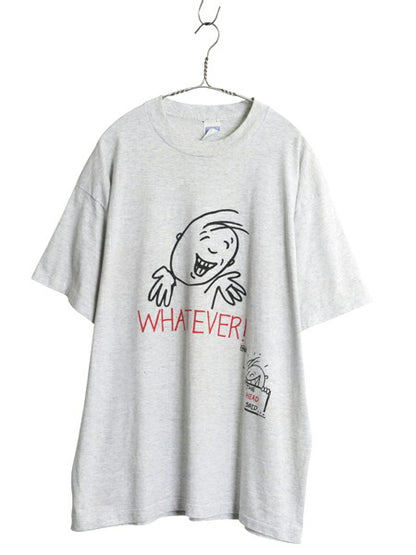 90s USA製 FREEZE キャラクター プリント Tシャツ メンズ XL 古着 オールド アート イラスト メッセージ シングルステッチ 大きいサイズ 灰