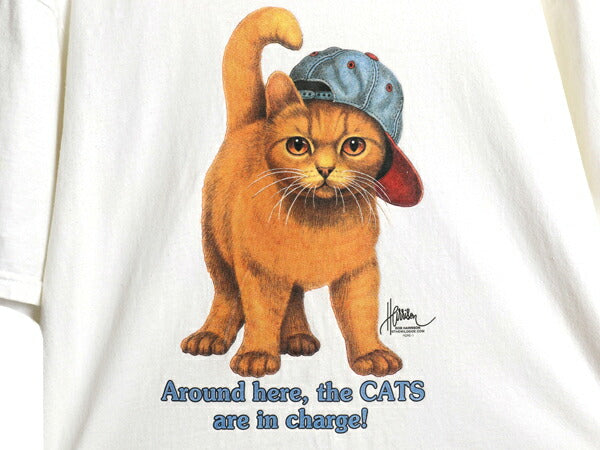 90s USA製 ネコ アート イラスト プリント Tシャツ メンズ レディース XL オールド アニマル キャラクター ヘビーウェイト 大きいサイズ 白