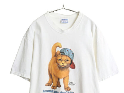 90s USA製 ネコ アート イラスト プリント Tシャツ メンズ レディース XL オールド アニマル キャラクター ヘビーウェイト 大きいサイズ 白