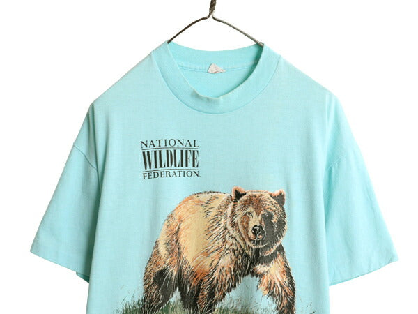 90s USA製 クマ アート イラスト プリント Tシャツ メンズ レディース L / オールド アニマル グラフィック シングルステッチ カットソー