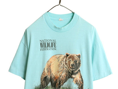 90s USA製 クマ アート イラスト プリント Tシャツ メンズ レディース L / オールド アニマル グラフィック シングルステッチ カットソー