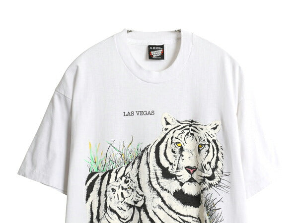 90s USA製 ホワイト タイガー アート イラスト プリント Tシャツ メンズ レディース XL オールド アニマル ヘビーウェイト 大きいサイズ 白