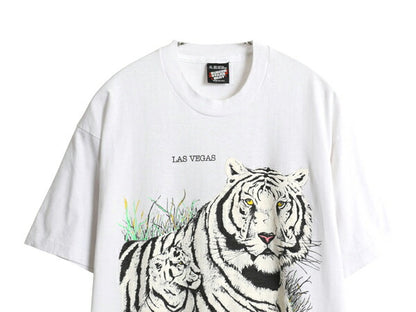90s USA製 ホワイト タイガー アート イラスト プリント Tシャツ メンズ レディース XL オールド アニマル ヘビーウェイト 大きいサイズ 白