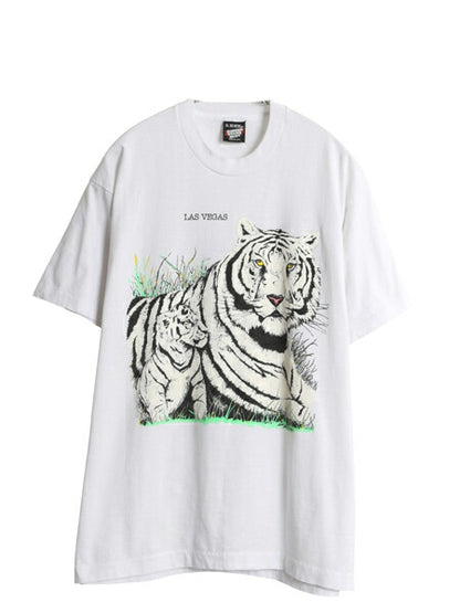 90s USA製 ホワイト タイガー アート イラスト プリント Tシャツ メンズ レディース XL オールド アニマル ヘビーウェイト 大きいサイズ 白