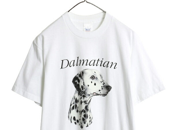 90s USA製 ドッグ アート イラスト プリント Tシャツ メンズ レディース XL 古着 オールド ダルメシアン 犬 グラフィック 大きいサイズ 白