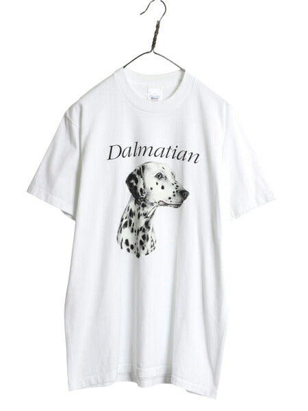 90s USA製 ドッグ アート イラスト プリント Tシャツ メンズ レディース XL 古着 オールド ダルメシアン 犬 グラフィック 大きいサイズ 白