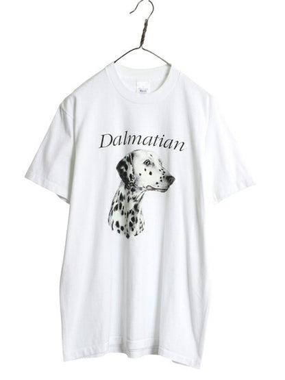 90s USA製 ドッグ アート イラスト プリント Tシャツ メンズ レディース XL 古着 オールド ダルメシアン 犬 グラフィック 大きいサイズ 白