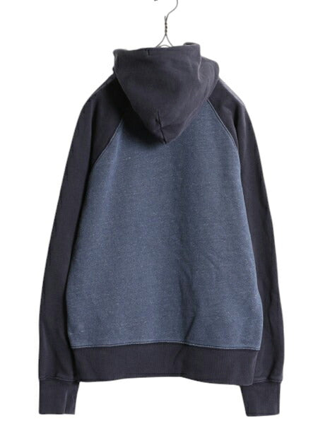 J CREW スウェット フード パーカー メンズ M / 古着 ジェイクルー トレーナー プルオーバー 前V コットン ツートン ポケット付き 無地 紺