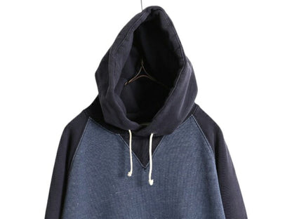 J CREW スウェット フード パーカー メンズ M / 古着 ジェイクルー トレーナー プルオーバー 前V コットン ツートン ポケット付き 無地 紺