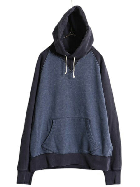 J CREW スウェット フード パーカー メンズ M / 古着 ジェイクルー トレーナー プルオーバー 前V コットン ツートン ポケット付き 無地 紺