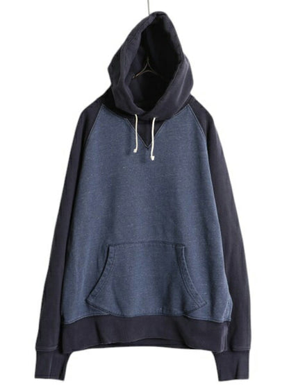 J CREW スウェット フード パーカー メンズ M / 古着 ジェイクルー トレーナー プルオーバー 前V コットン ツートン ポケット付き 無地 紺