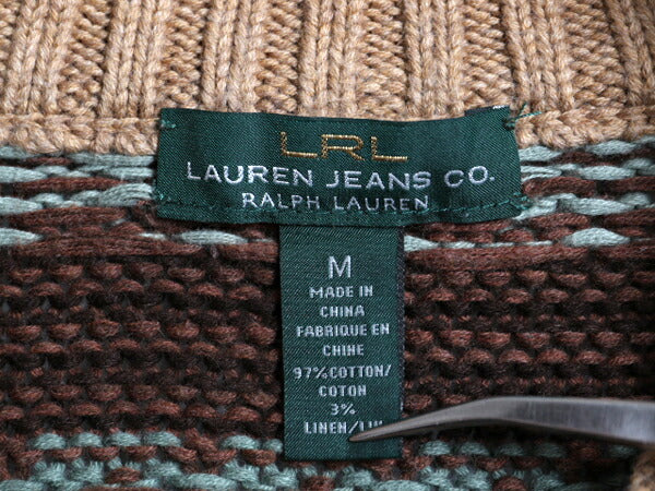 00s ラルフローレン ネイティブ ニット カーディガン レディース M / オールド LAUREN JEANS Co ポロ コットン リネン ハイネック セーター