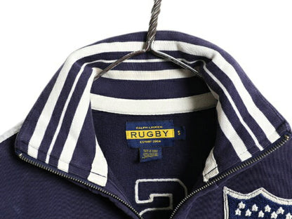 ヴィンテージ 加工 ラグビー ラルフローレン スウェット トラック ジャケット メンズ S ポロ RUGBY フルジップ ジャージ ハイネック 星条旗