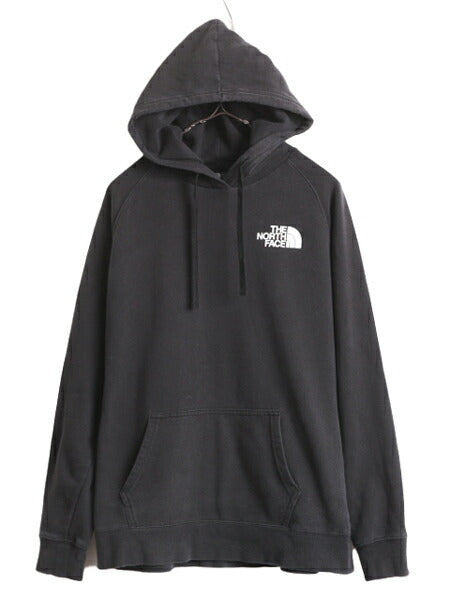 ノースフェイス 両面 プリント スウェット フード パーカー レディース L / The North Face アウトドア トレーナー プルオーバー 薄手 黒