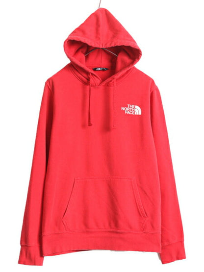 ノースフェイス 両面 プリント スウェット フード パーカー メンズ S 古着 The North Face プルオーバー 裏起毛 トレーナー アウトドア 赤