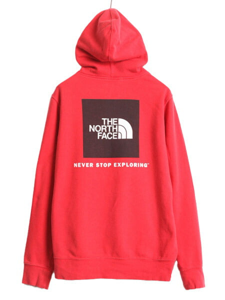 ノースフェイス 両面 プリント スウェット フード パーカー メンズ S 古着 The North Face プルオーバー 裏起毛 トレーナー アウトドア 赤