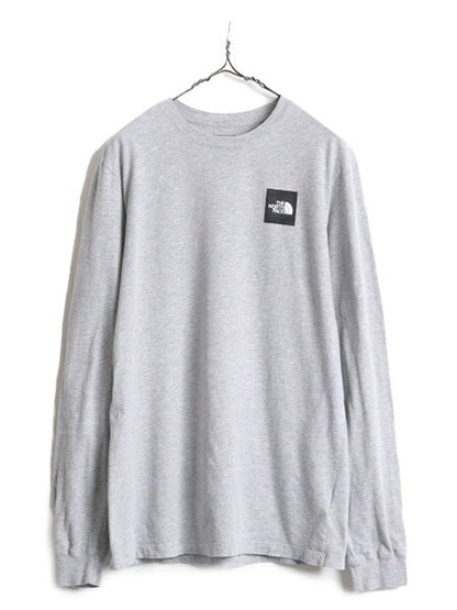 ノースフェイス 両面 プリント 長袖 Tシャツ メンズ M The North Face アウトドア ロンT プリントT ロゴT バックプリント クルーネック 灰