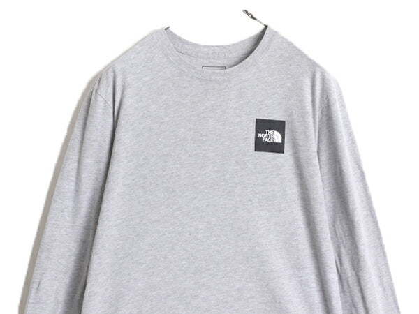 ノースフェイス 両面 プリント 長袖 Tシャツ メンズ M The North Face アウトドア ロンT プリントT ロゴT バックプリント クルーネック 灰