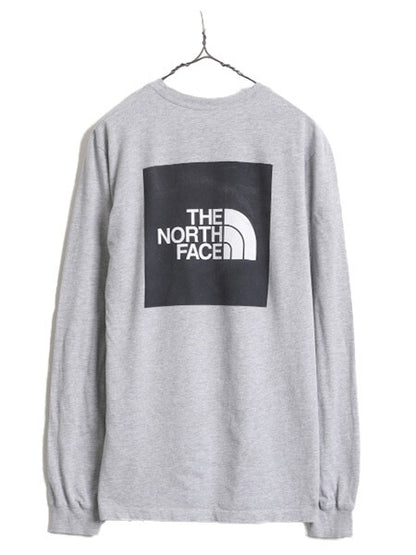 ノースフェイス 両面 プリント 長袖 Tシャツ メンズ M The North Face アウトドア ロンT プリントT ロゴT バックプリント クルーネック 灰