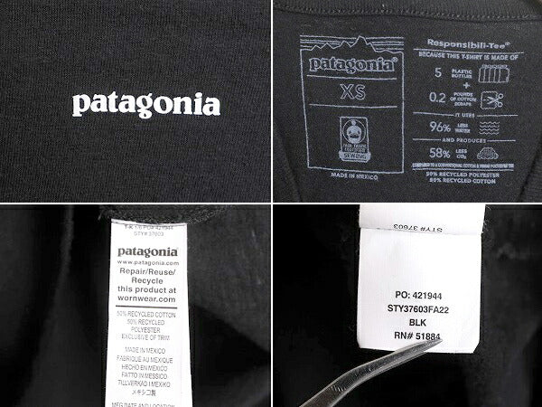 22年製 パタゴニア 両面 プリント 長袖 Tシャツ レディース XS Patagonia ロンT プリントT ロゴT フィッツロイ バックプリント P6 ブラック