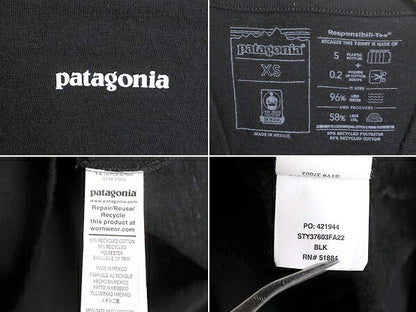 22年製 パタゴニア 両面 プリント 長袖 Tシャツ レディース XS Patagonia ロンT プリントT ロゴT フィッツロイ バックプリント P6 ブラック