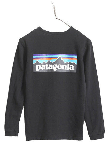 22年製 パタゴニア 両面 プリント 長袖 Tシャツ レディース XS Patagonia ロンT プリントT ロゴT フィッツロイ バックプリント P6 ブラック