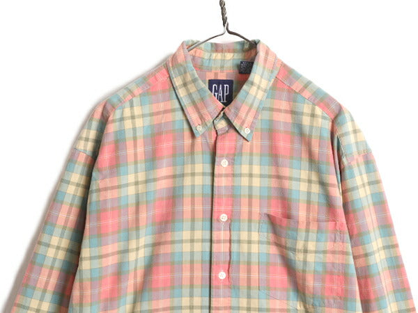 90s OLD GAP チェック 長袖 ボタンダウン シャツ メンズ L / 古着 90年代 オールド ギャップ コットン ポケット付き マルチカラー 紺タグ