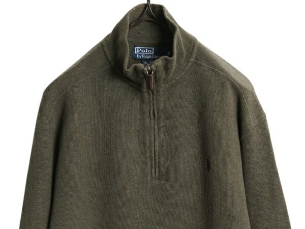 00s ポロ ラルフローレン ハーフジップ コットン ニット スウェット メンズ M / 00年代 オールド ハイネック リブ編み セーター トレーナー