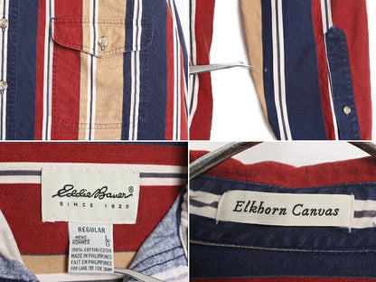 90s エディーバウアー ストライプ 長袖 シャツ メンズ L / 90年代 オールド Eddie Bauer ヘビーウェイト コットン キャンバス ポケット付き