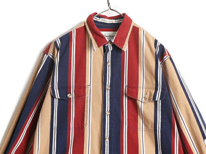 90s エディーバウアー ストライプ 長袖 シャツ メンズ L / 90年代 オールド Eddie Bauer ヘビーウェイト コットン キャンバス ポケット付き