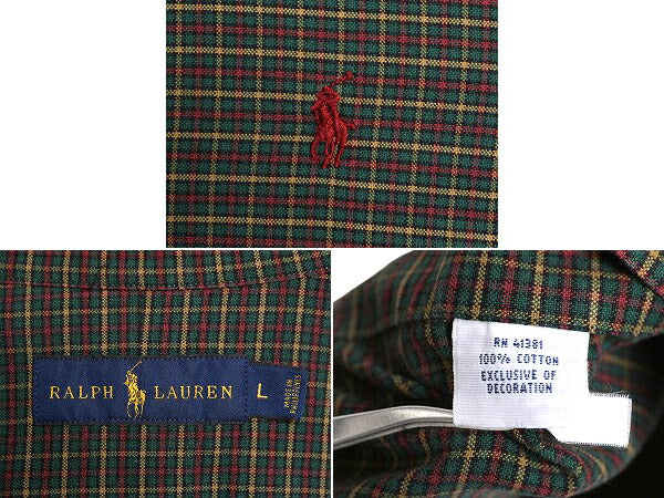 ラルフローレン オックスフォード 長袖 ボタンダウン シャツ メンズ L / 古着 ポロ 長袖シャツ ポニー刺繍 ワンポイント チェック コットン