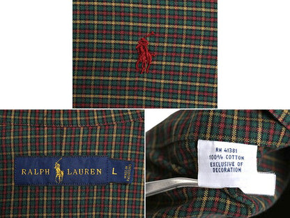 ラルフローレン オックスフォード 長袖 ボタンダウン シャツ メンズ L / 古着 ポロ 長袖シャツ ポニー刺繍 ワンポイント チェック コットン