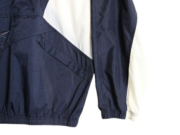 90s リーボック ハーフジップ ナイロン ジャケット メンズ XL 古着 オールド REEBOK ジャンパー ウィンドブレーカー 収納 フード ツートン