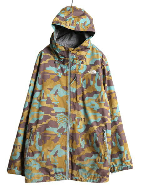 ノースフェイス DryVent 迷彩 マウンテンパーカー ジャケット レディース XXL メンズ XL 程/ アウトドア ナイロン マンパ パッカブル 総柄