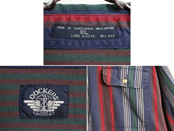 90s 大きいサイズ XL ■ DOCKERS リーバイス ストライプ 長袖 ボタンダウン シャツ メンズ / 90年代 ドッカーズ LEVIS 長袖シャツ コットン