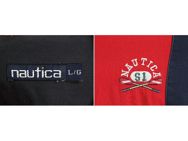 90s ■ ノーティカ トリコカラー 長袖 ボタンダウン シャツ メンズ L / 90年代 オールド NAUTICA シャンブレー 切替 ワンポイント ロゴ刺繍