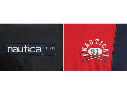 90s ■ ノーティカ トリコカラー 長袖 ボタンダウン シャツ メンズ L / 90年代 オールド NAUTICA シャンブレー 切替 ワンポイント ロゴ刺繍