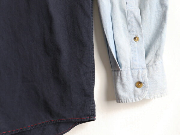 90s ■ ノーティカ トリコカラー 長袖 ボタンダウン シャツ メンズ L / 90年代 オールド NAUTICA シャンブレー 切替 ワンポイント ロゴ刺繍