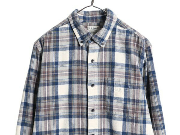 エルエルビーン チェック ボタンダウン フランネル シャツ メンズ M 古着 LLBEAN アウトドア 長袖シャツ ネルシャツ コットン マルチカラー