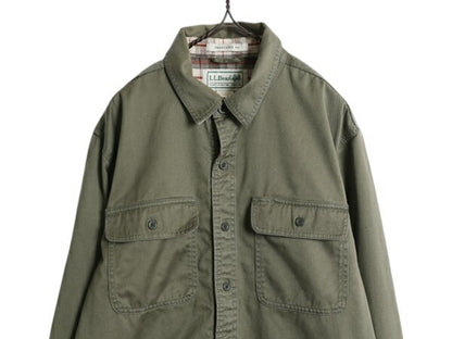 エルエルビーン コットン ツイル 長袖 シャツ メンズ M LLBEAN アウトドア チェック フランネル ライナー ジャケット ポケット付き カーキ
