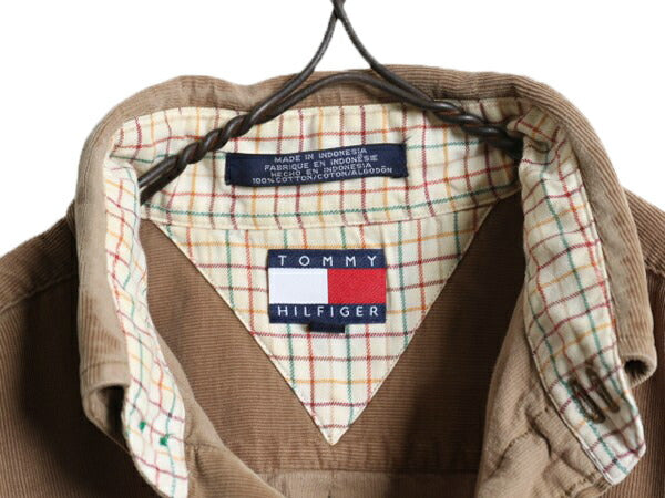 90s トミーヒルフィガー 細畝 コーデュロイ ボタンダウン シャツ メンズ M 古着 90年代 オールド TOMMY HILFIGER 長袖シャツ ワンポイント