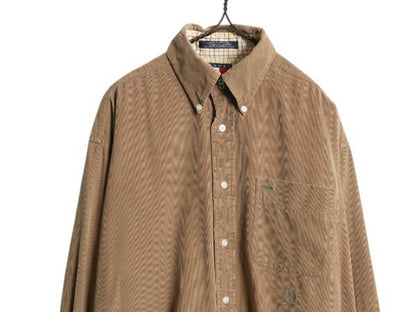 90s トミーヒルフィガー 細畝 コーデュロイ ボタンダウン シャツ メンズ M 古着 90年代 オールド TOMMY HILFIGER 長袖シャツ ワンポイント