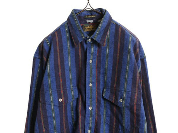 90s USA製 エディーバウアー ストライプ ヘビー フランネル シャツ メンズ M 90年代 オールド Eddie Bauer コットン ネルシャツ 長袖シャツ