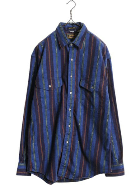 90s USA製 エディーバウアー ストライプ ヘビー フランネル シャツ メンズ M 90年代 オールド Eddie Bauer コットン ネルシャツ 長袖シャツ