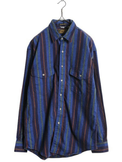 90s USA製 エディーバウアー ストライプ ヘビー フランネル シャツ メンズ M 90年代 オールド Eddie Bauer コットン ネルシャツ 長袖シャツ
