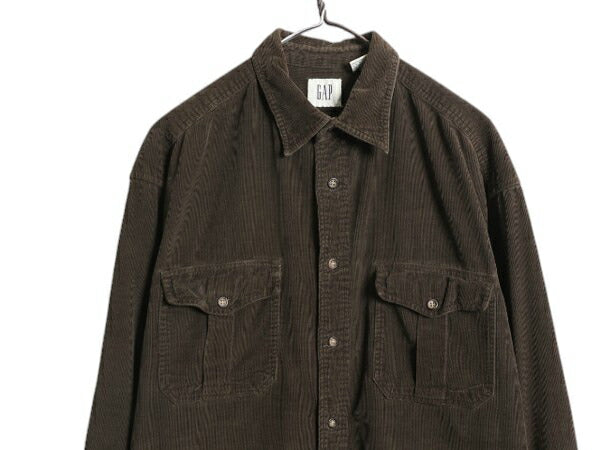 00s OLD GAP 細畝 コーデュロイ 長袖 シャツ メンズ M / 古着 00年代 オールド ギャップ 無地 長袖シャツ ヘビーウェイト ポケット付き 茶