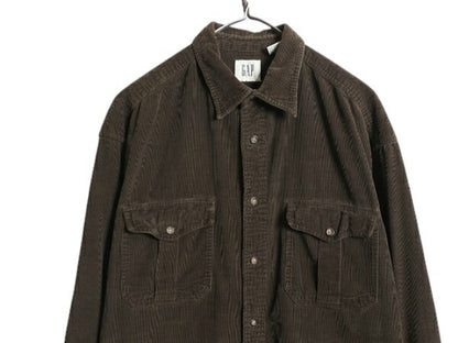 00s OLD GAP 細畝 コーデュロイ 長袖 シャツ メンズ M / 古着 00年代 オールド ギャップ 無地 長袖シャツ ヘビーウェイト ポケット付き 茶