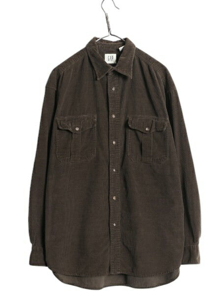 00s OLD GAP 細畝 コーデュロイ 長袖 シャツ メンズ M / 古着 00年代 オールド ギャップ 無地 長袖シャツ ヘビーウェイト ポケット付き 茶